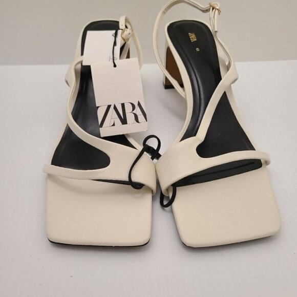 ZARA LEATHER SANDALS WITH BLOCK HEEL White SIZE 10| 1335/110/001 - Picture 8 of 10
